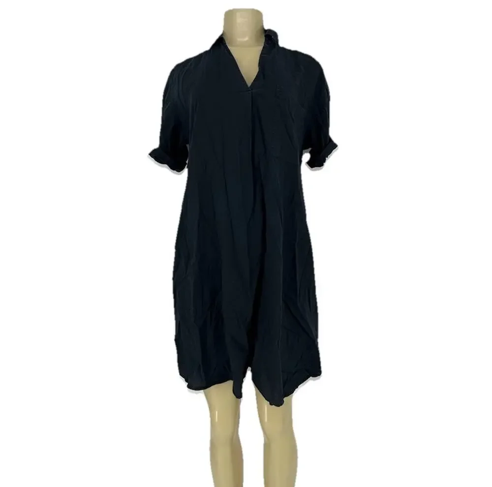 J. Jill Small Petite Women Pullover Rolled Sleeve Swing Shirt Dress Black 16-24